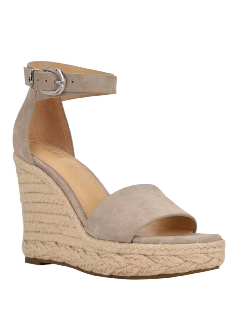 Guess Hidy Suede Sandals Shoes Wedge Espadrille Buckle Light Gray 8.5 NIB - Picture 3 of 13